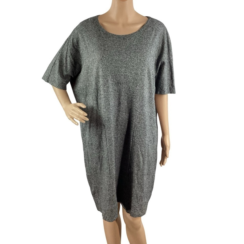 Eileen Fisher Organic Cotton Hemp Short Sleeve Dress Gray Size S